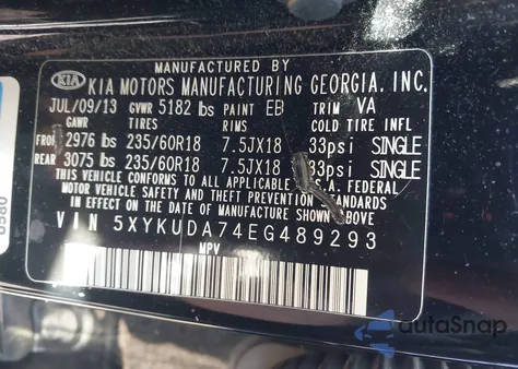 2014 Kia Sorento Ex V6 z USA, uszkodzony, nr VIN 5XYKUDA74EG489293